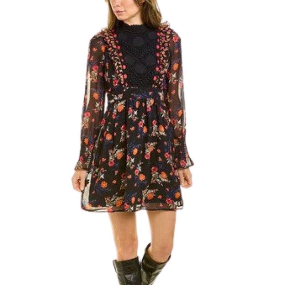 French Connection Ella Rose Women's Floral Lace Inset Mini Dress, Multifloral- 4